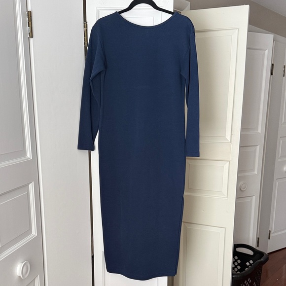 Vintage Dresses & Skirts - Vintage Express Navy Blue Ribbed Tricot Midi Dress Size Medium Long Sleeve